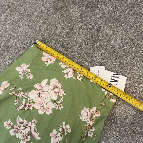 1 day sale! $15! NWT Zara Linen Blend Skirt Green Floral Size Small  3271/781 - Picture 14 of 15